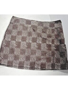 Izod Golf Skort Side Zip Womens 10 Brown White Preppy Country Club Athleisure